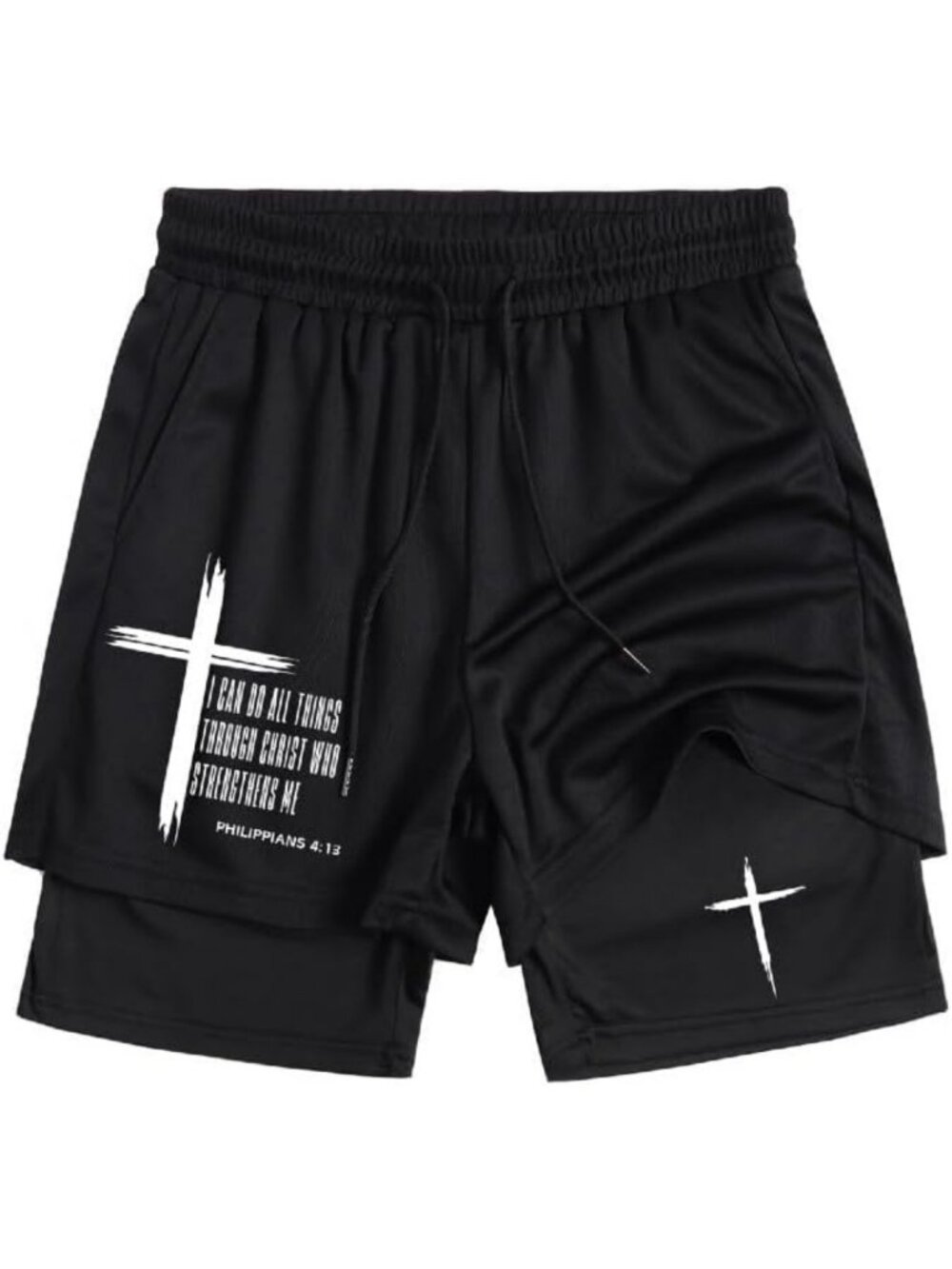 Men's Gothic Graphic 2-in-1 Gym Shorts with Drawstring & Elastic Waist for
